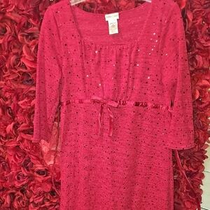 Dollie & Me Girls Sparkle Dress with Square Neck,3/4 Sleeves Ruffle Bott Size 16